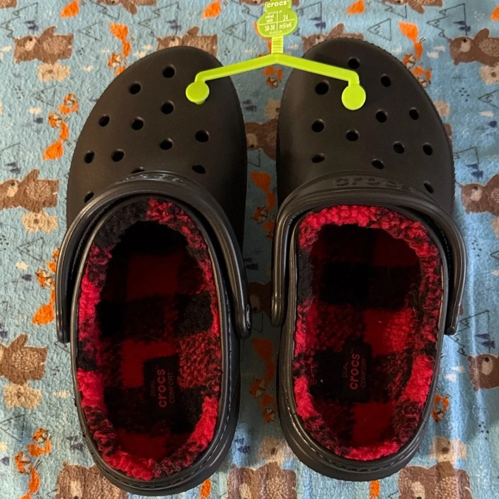CROCS Kids Black Slippers with Red Lining